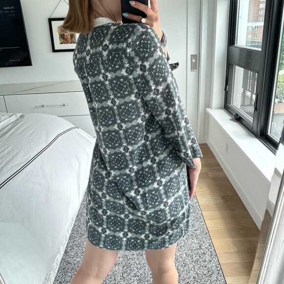 J. Crew Medallion Geometric 3/4 Sleeve Shift Dress Green White Size 8 - Picture 4 of 8